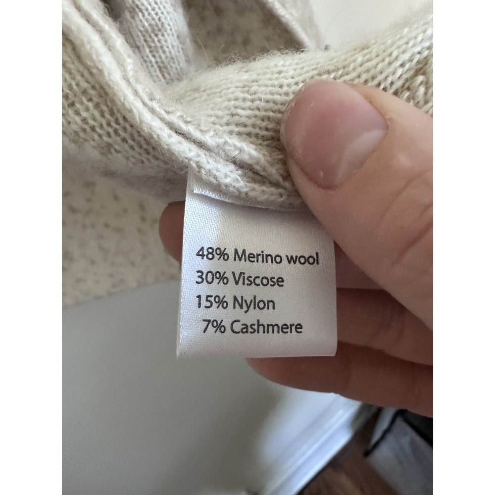 Cashmere/Merino Wool Blend Speckled Oatmeal Tan Cardigan Sweater Neutrals - Picture 10 of 15